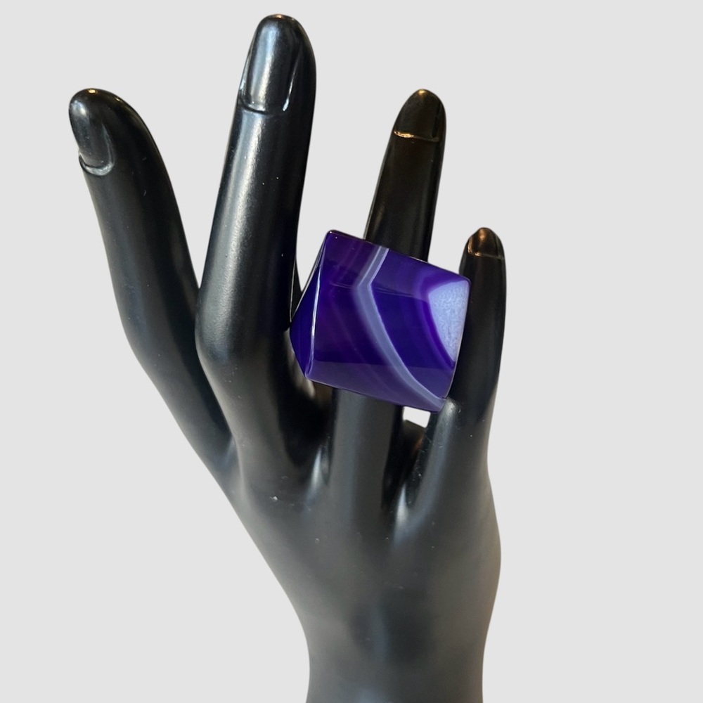 Polished Agate Striped Purple Ring Square - Picture 3 of 11